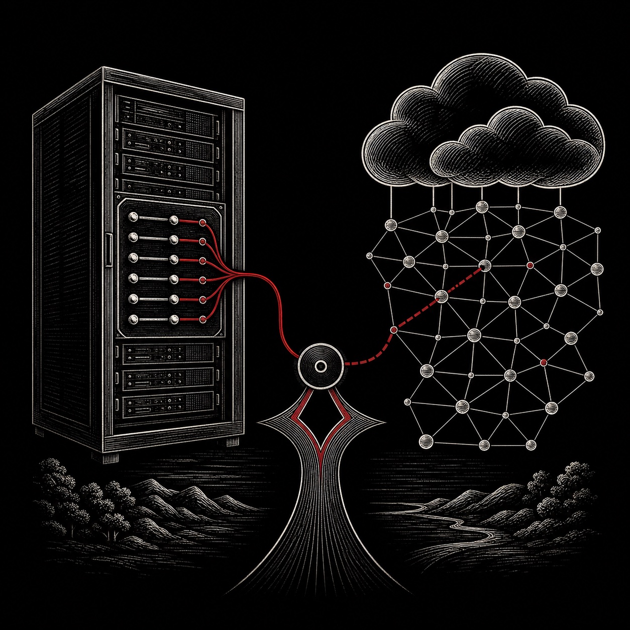 A split path between a self-hosted server and a managed cloud tracker