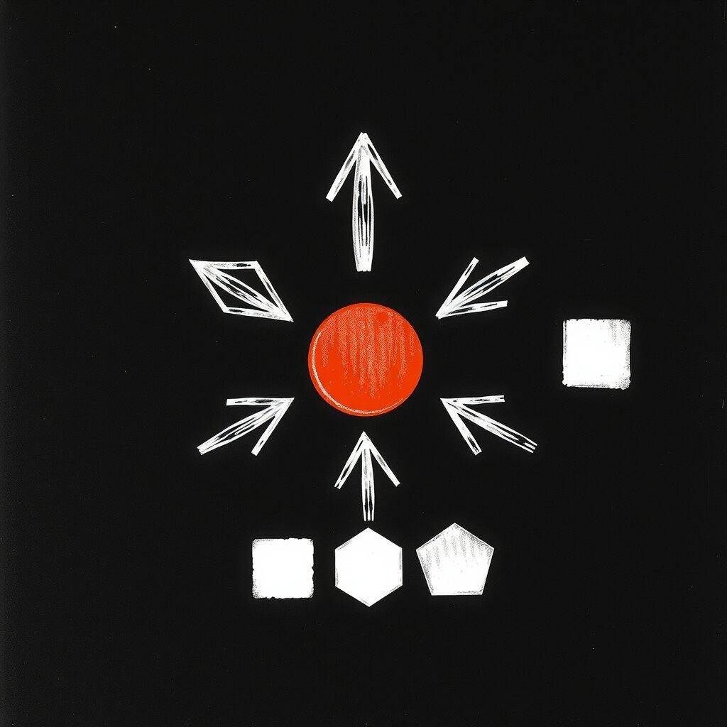 Seven etched routes leaving one event meter and reaching different operating models
