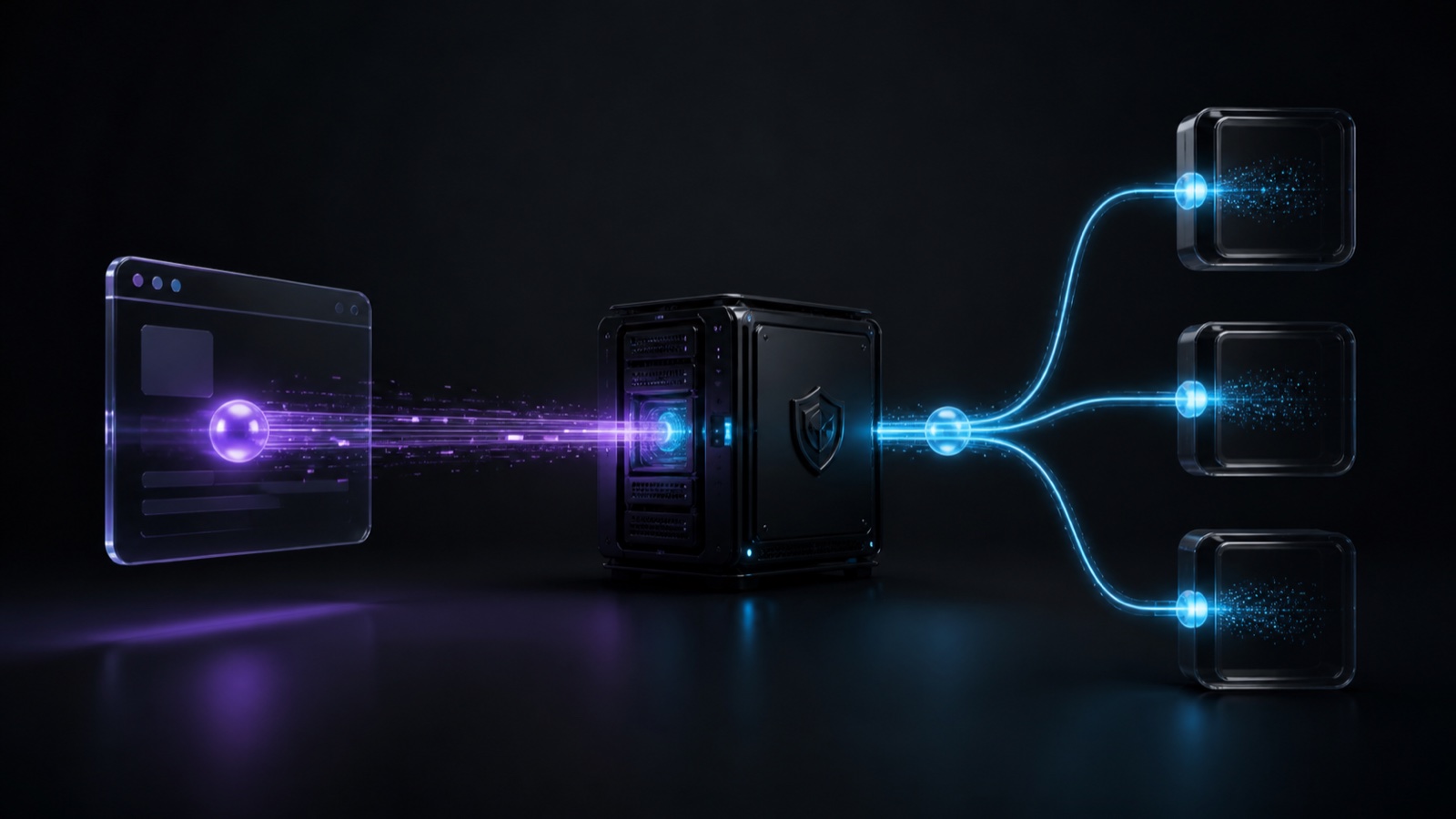 A browser event passing through a secure server relay to three advertising endpoints